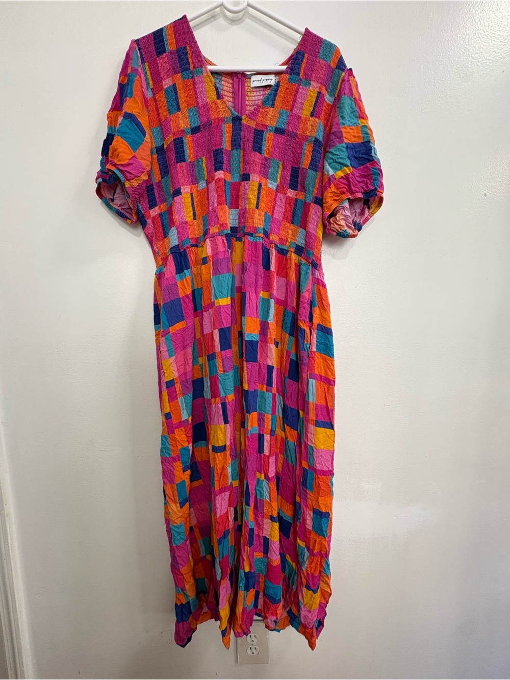 Vibrant Patchwork Mini Dress in Pink and Orange